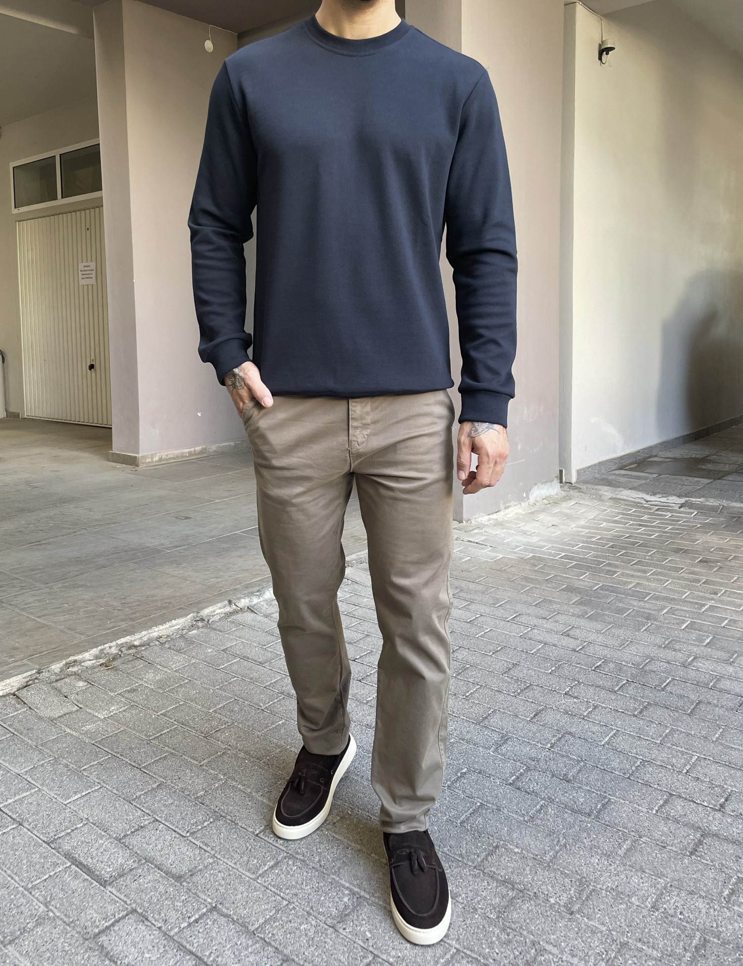 Ανδρική μπλε πικέ μακρυμάνικη μπλούζα 4403 φωτογραφία